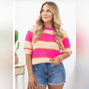 Brand new!! NWT women's stretchy BIBI Boutique striped knit sweater size 1X